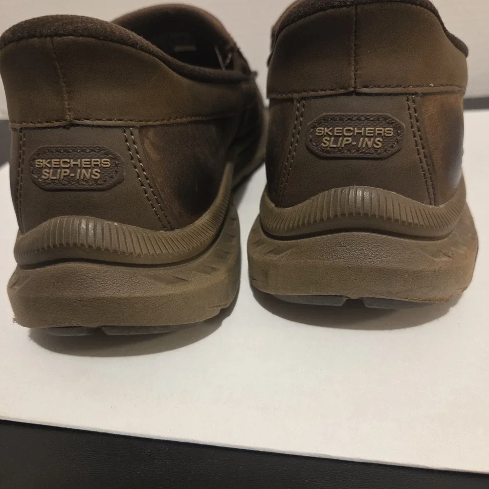 Skechers Pollard-Osgood Brown Leather Memory Slip-ins Loafer Shoes Men's Sz 8.5